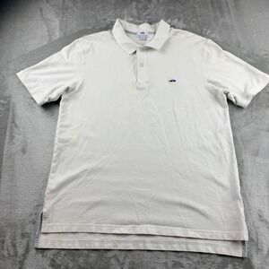 Fish Hippie Men's L Large Short Sleeve Polo Shirt Off White Cotton Blend